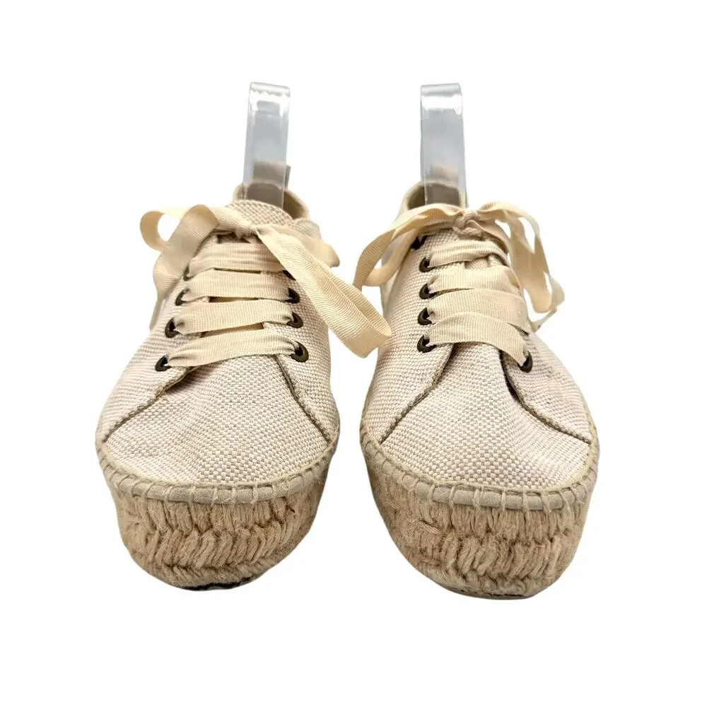 Manebi EU 39 Hampton Neutral Beige Canvas Lace Up Platform Espadrille Sneakers